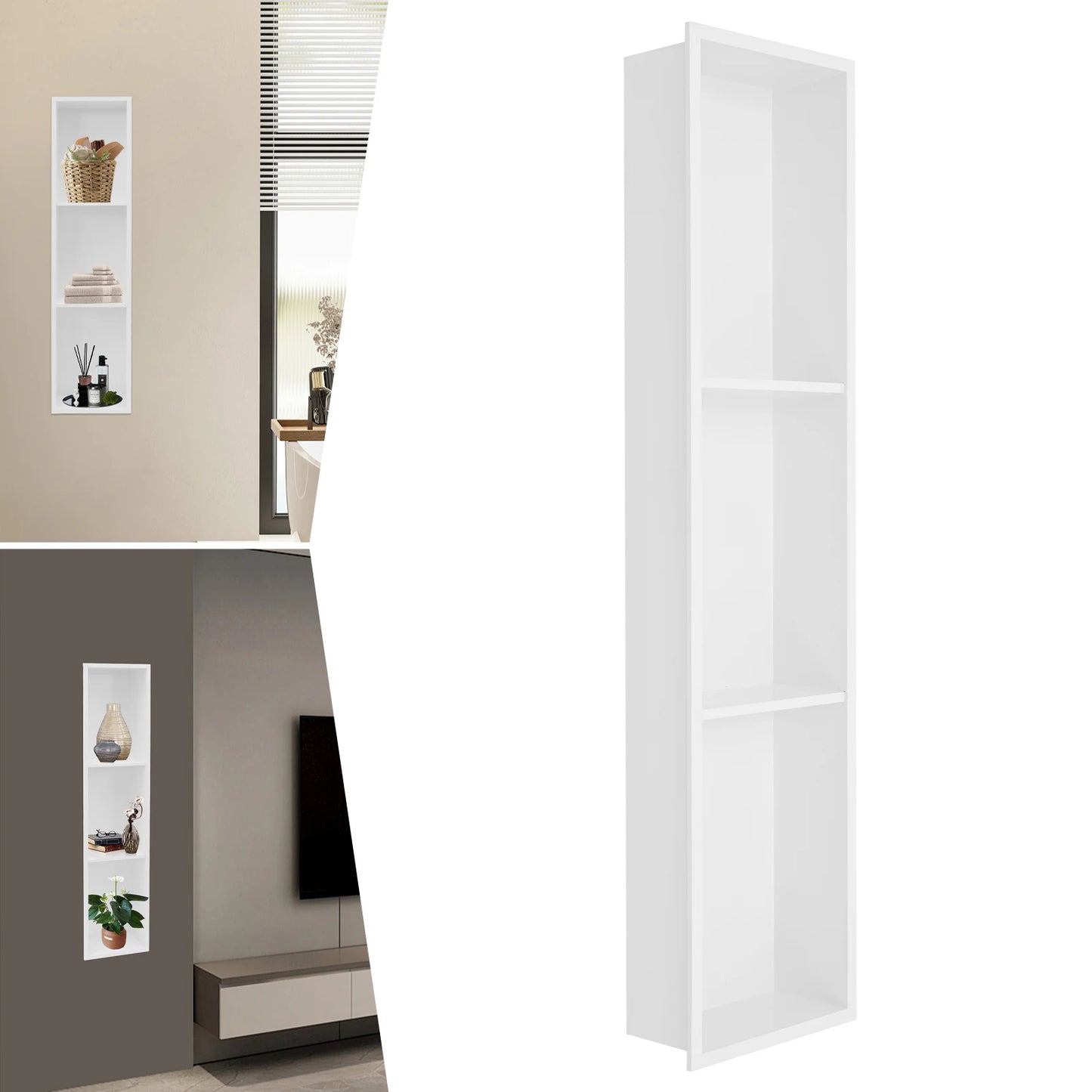 94.2*10*23.1cmWhite/Gold/Black 3 Tiers Niche,304 Stainless Steel Rectangular Shower Niche Wall-mounted for Bathrooms