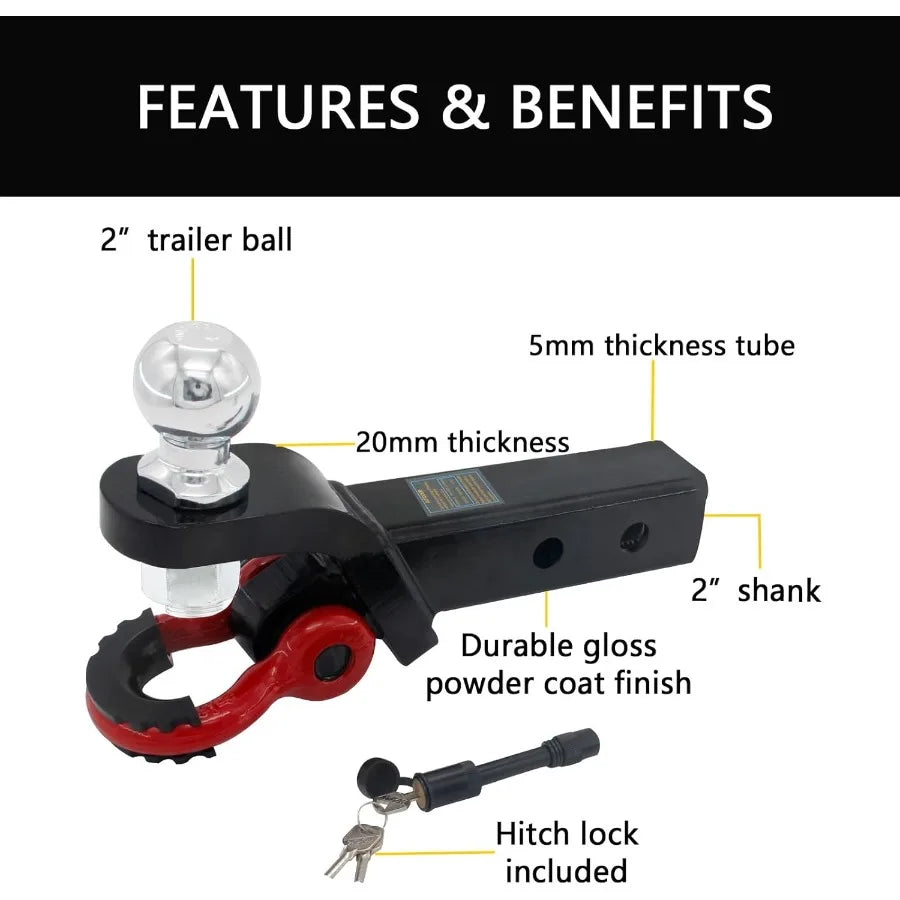 Multifunctional 2 in 1 Trailer Hitch Ball Mount with Tow Shackle and 3 4 Inch Hitch Pin Clip for Heavy Duty Trucks SUVs and Car