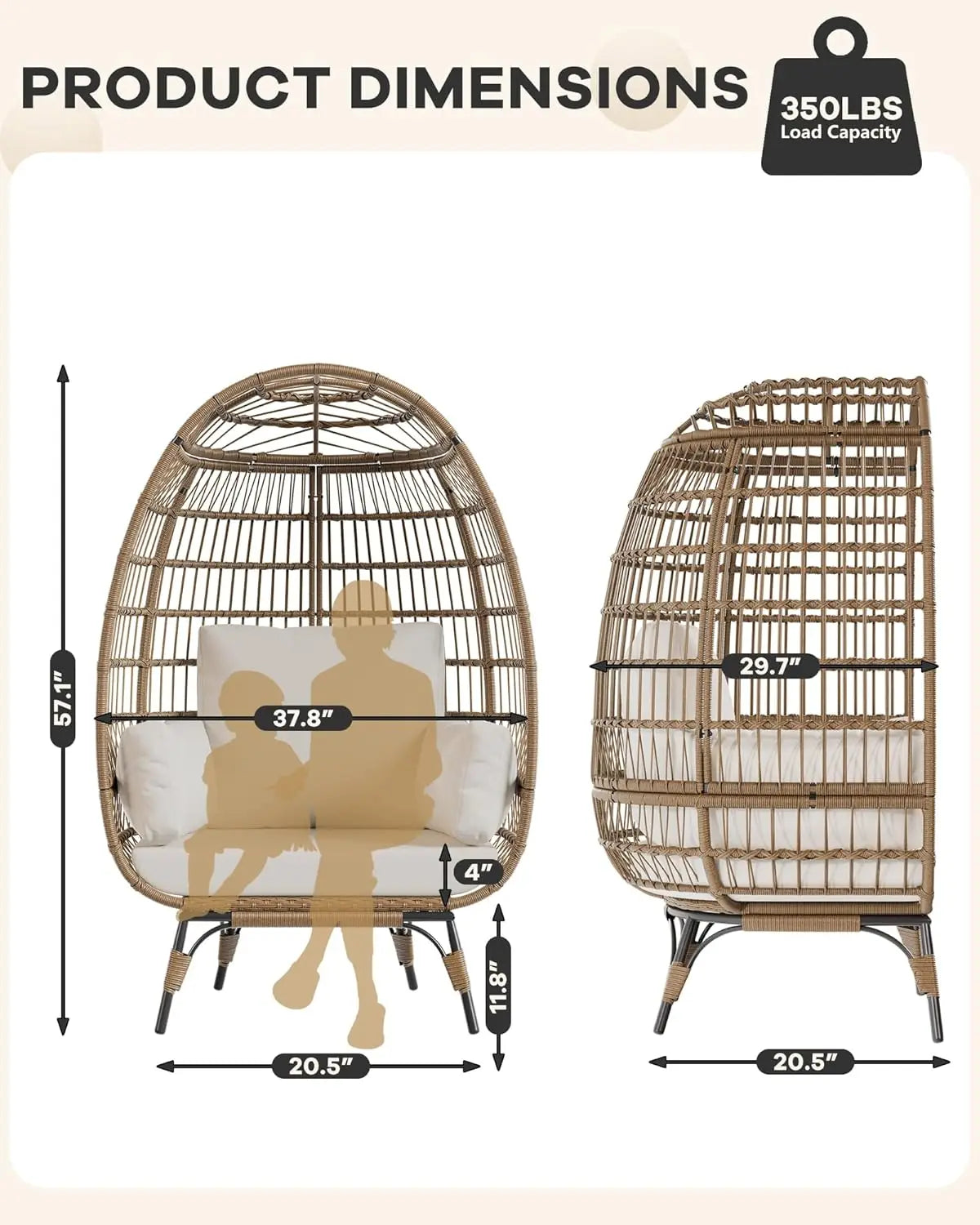 Outdoor Egg Chair, Oversized Patio Wicker Basket Chair for Balcony, Patio, Living Room, Lounge Chairs for Outside with Thick Cus