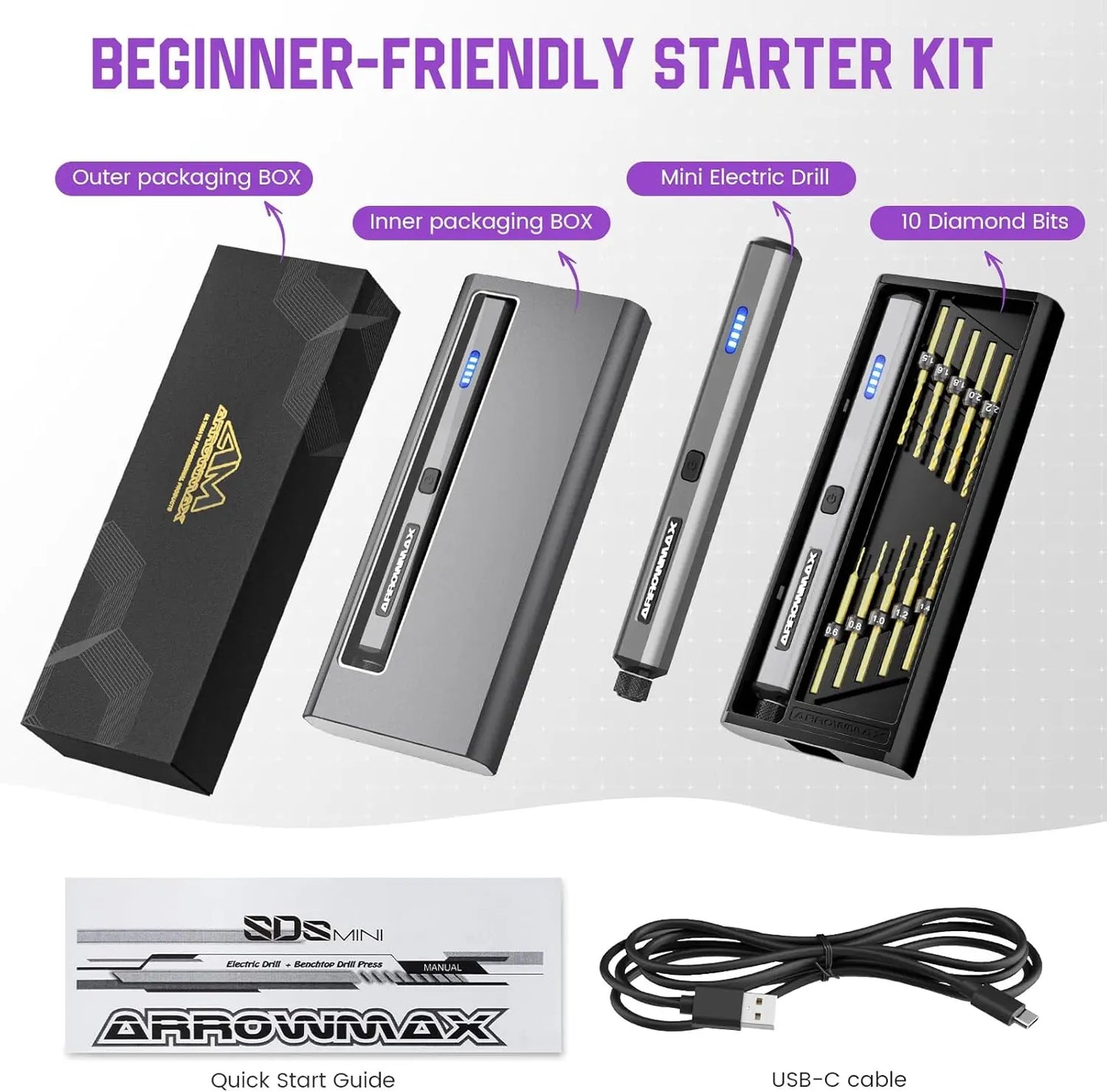 Mini Electric Drill Pen, 13-in-1 Rechargeable Kit with Aluminum Case, 800 RPM, 10 HSS Bits for DIY Wood Jewelry Making