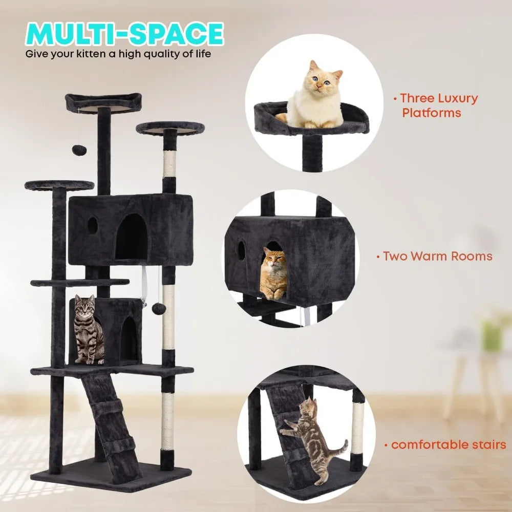 70 Inch Multi Level Cat Tree with Scratching Posts Condos Perches Toys for Kittens and Adult Cats