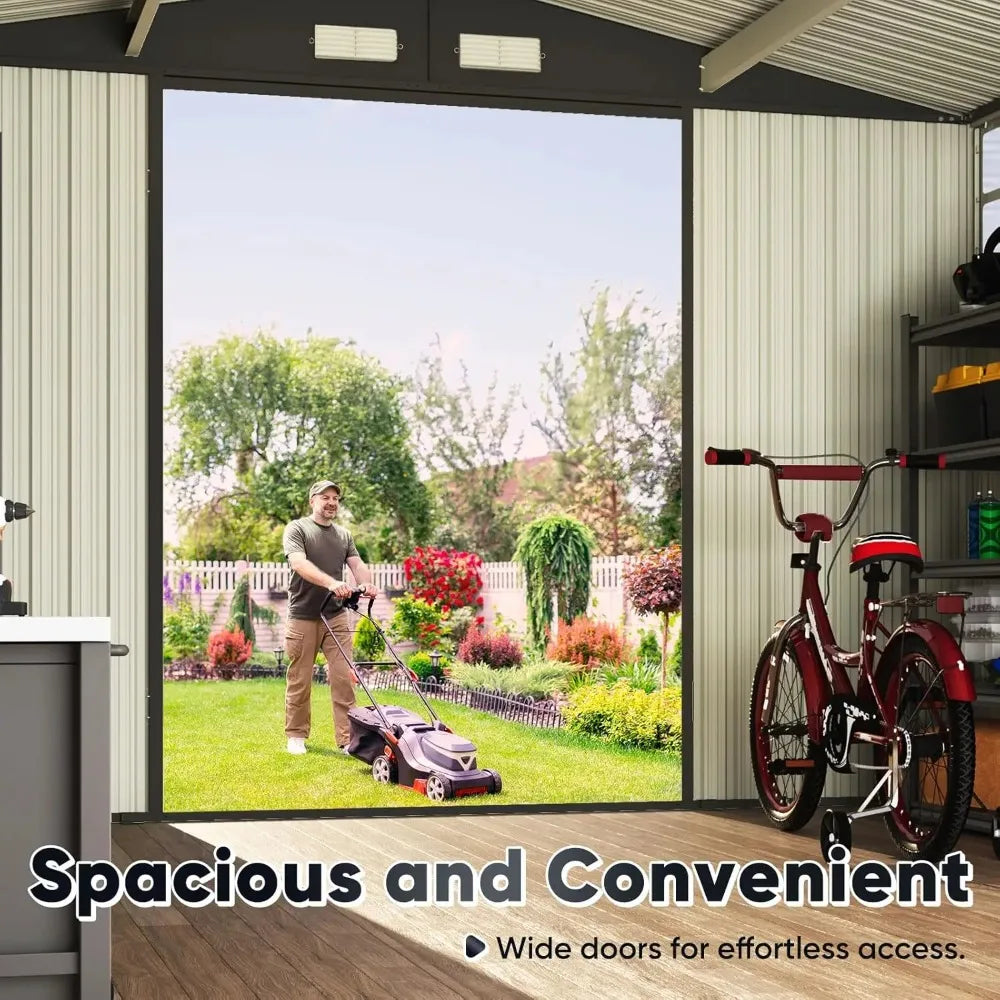 Heavy Duty 10X10 FT Metal Storage Shed, Lockable Steel Yard Waterproof Tool Shed for Garden, Backyard, Patio, Outside, Custom