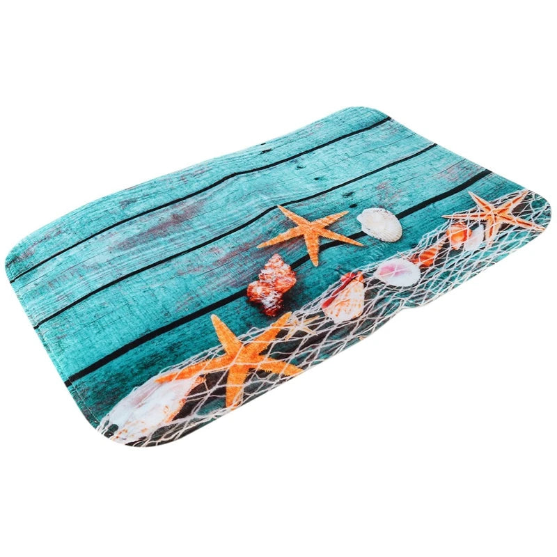 Beach Seashells Starfish Sand Bath Mat Holidays Summer Bathroom Carpet Rug Non-Slip 3 Piece Toilet Mat Set Starfish Floor