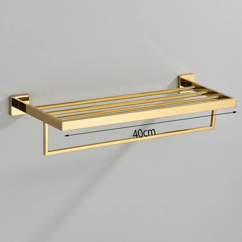 Brushed GoldBathroom Hardware Set Kit Accessories Wall Shelf Towel Bar Rack Rail Robe Hanger Toilet Brush Roll Paper Holder Dish