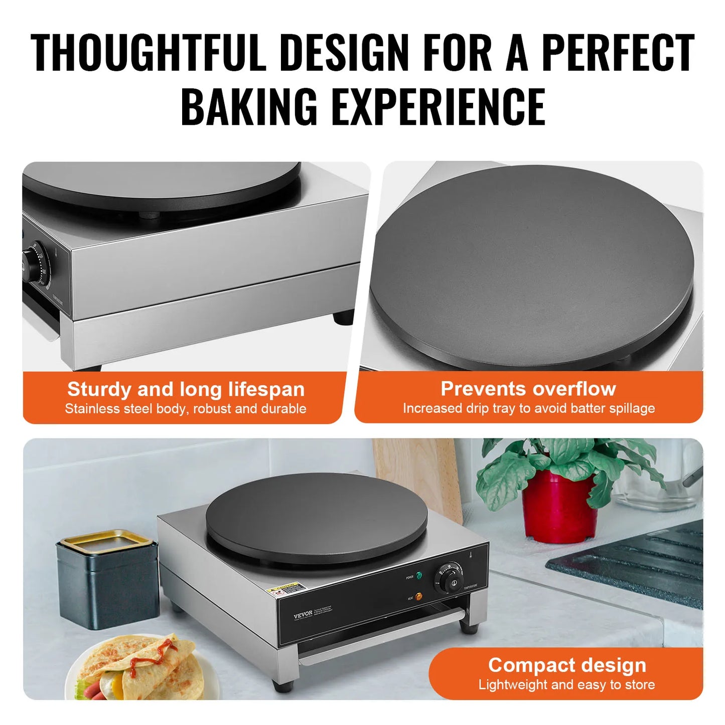 SucceBuy Electric Crepe Maker 16 Inch Commercial Crepe Machine Flat Plate Crepe Griddle Nonstick Circular Cereals Pancake Stove