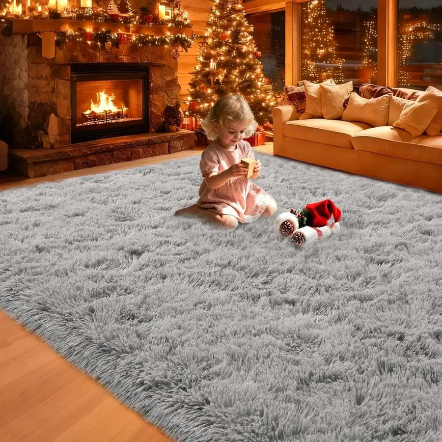 8x10 Area Rugs Living Room, Gray Large Plush Fluffy Bedroom Carpet, NonSlip Upgraded Indoor Thick Soft Rug, Modern Plush Carpet