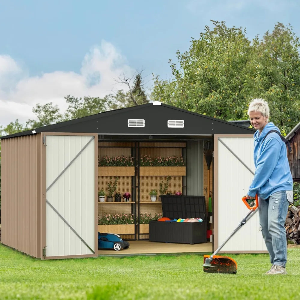 10 x 8 FT Shed Outdoor Storage Shed Metal Garden Shed with Lockable Door Outside Waterproof Tool for Backyard,Customized