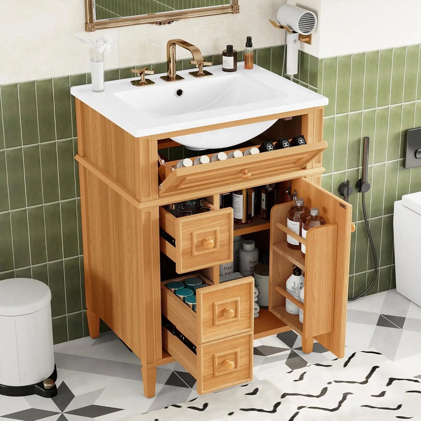 24-inch Bathroom Vanity with Sink Combo, Free-Standing Single Bathroom Storage Cabinet with One Flip Drawer,, Customized