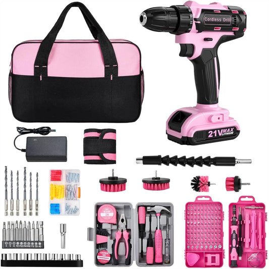 Cordless Drill Set 220 Pcs, 21V Power Drill with Tool Kit, Storage Bag, Precision Screwdriver Set, Magnetic Tool Belt, Drill