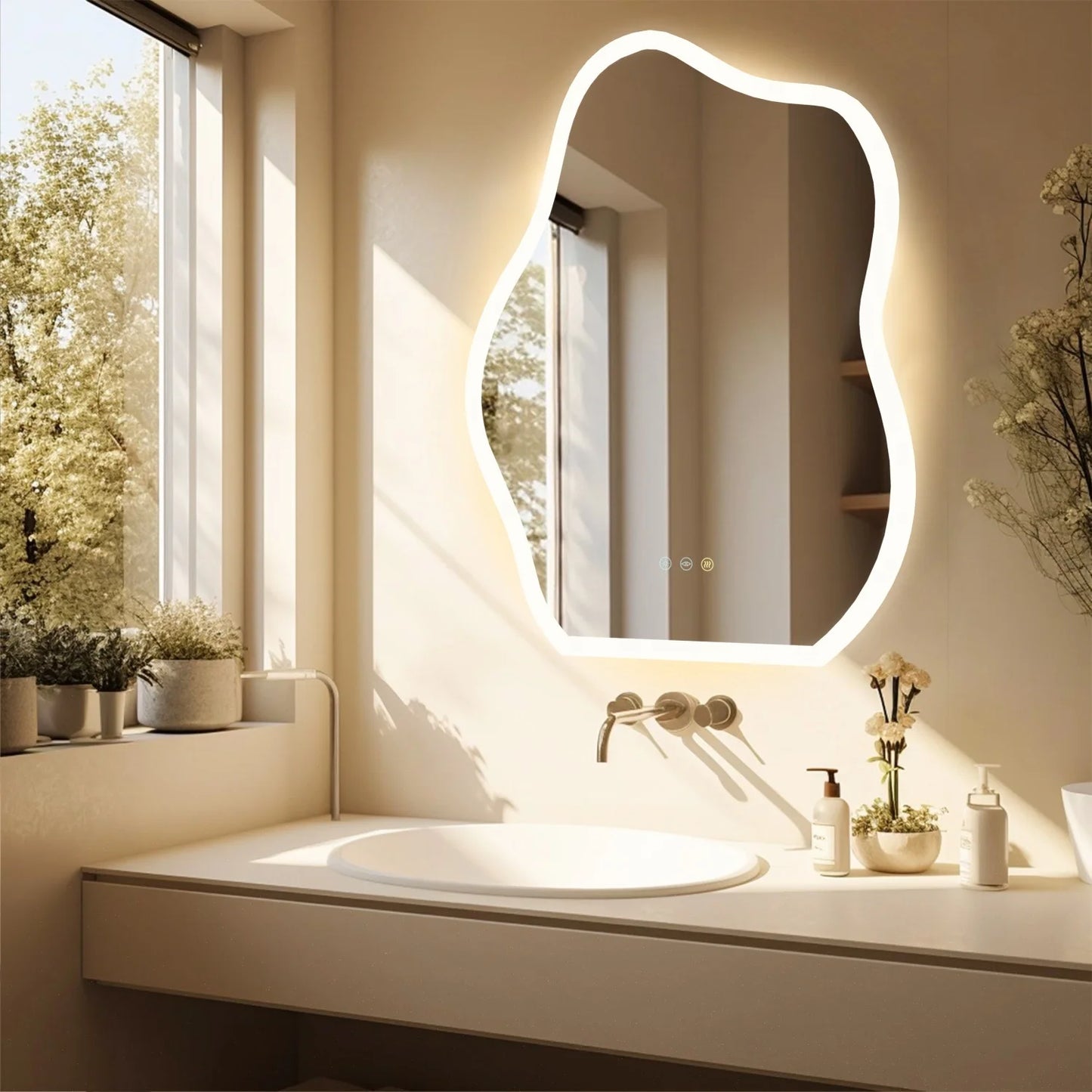 600x80CM Cloud-shape LED Bathroom Mirror with Backlight Dimmable LED Wall Vanity Mirror Touch Anti-fog, Adjustable 3 Colors