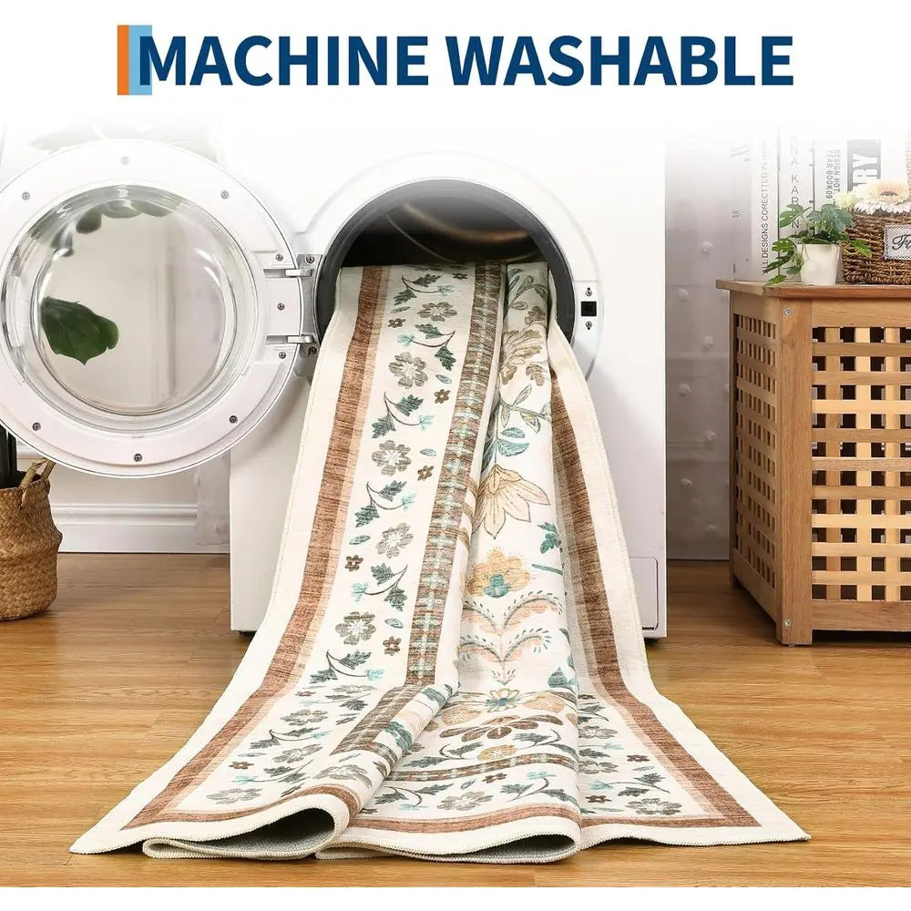 Floral 8x10 Area Rugs - Soft, Machine Washable, Non-Slip, Stain Resistant for Living Spaces