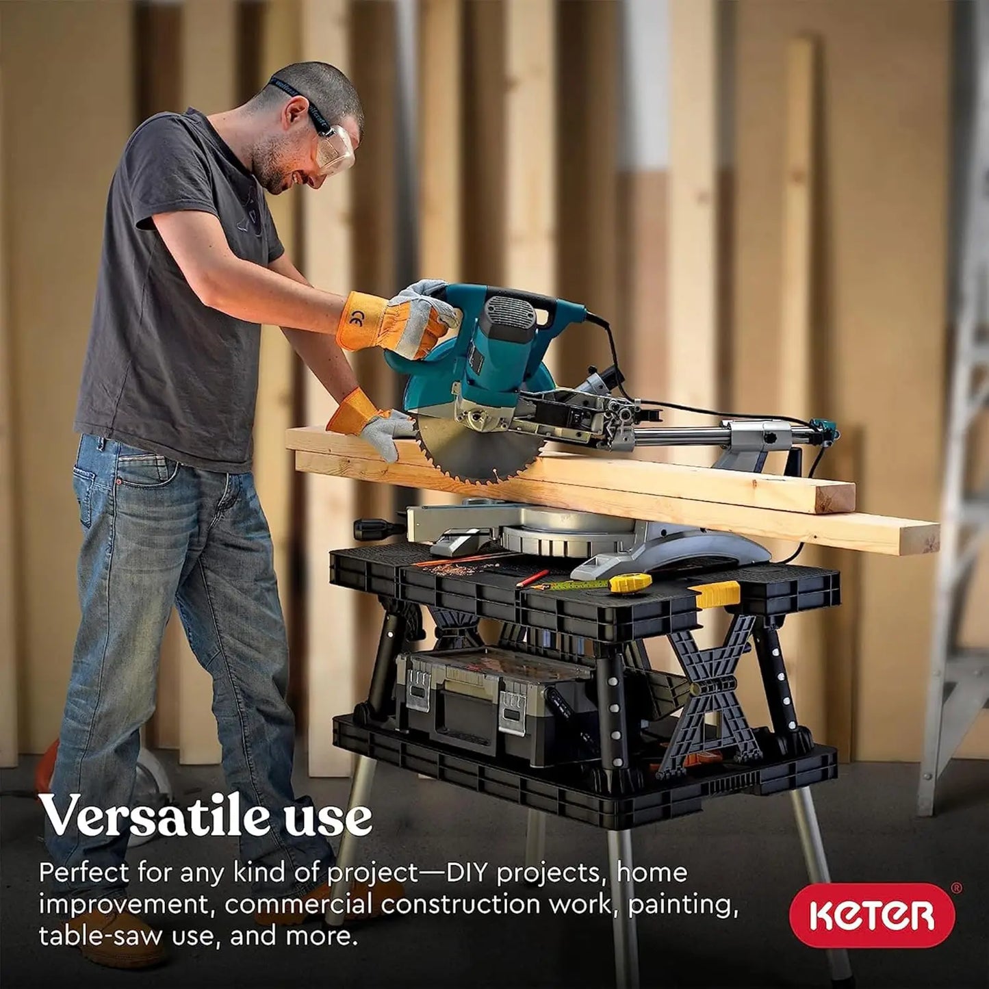2-in-1 Portable Folding Work Table as Sawhorse & Workbench, Adjustable Height, Large Load Capacity with Clamps