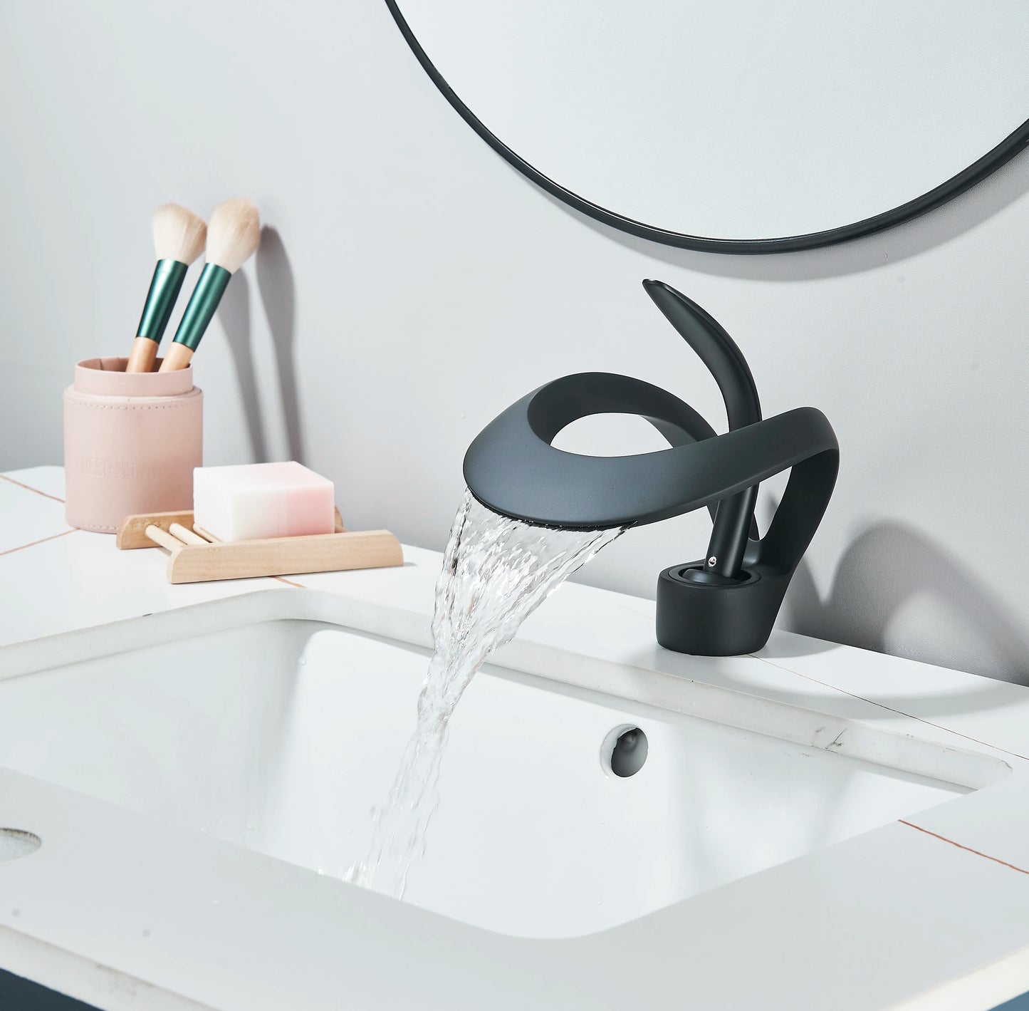 Modern Bathroom Sink Faucet Cold and hot water Unique Curved Waterfall Spout Single Handle Vanity Basin Mixer Tap Durable
