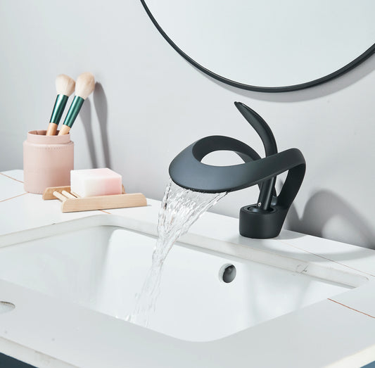 Modern Bathroom Sink Faucet Cold and hot water Unique Curved Waterfall Spout Single Handle Vanity Basin Mixer Tap Durable