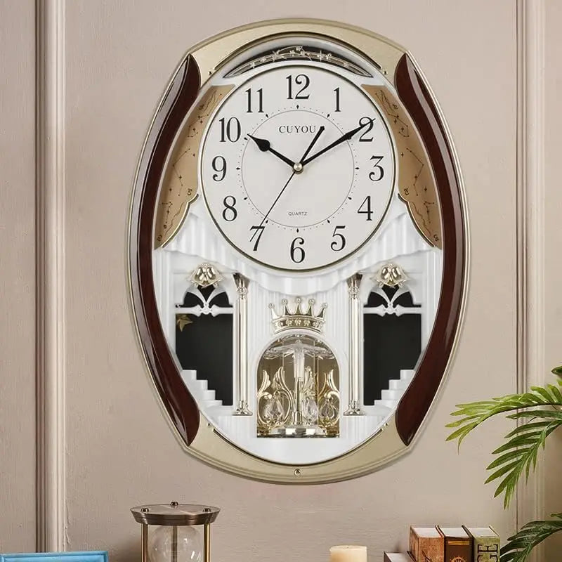 Musical Wall Clock Rotating Pendulum Decorative Chime Melodies Home Hotel Library Church Decor