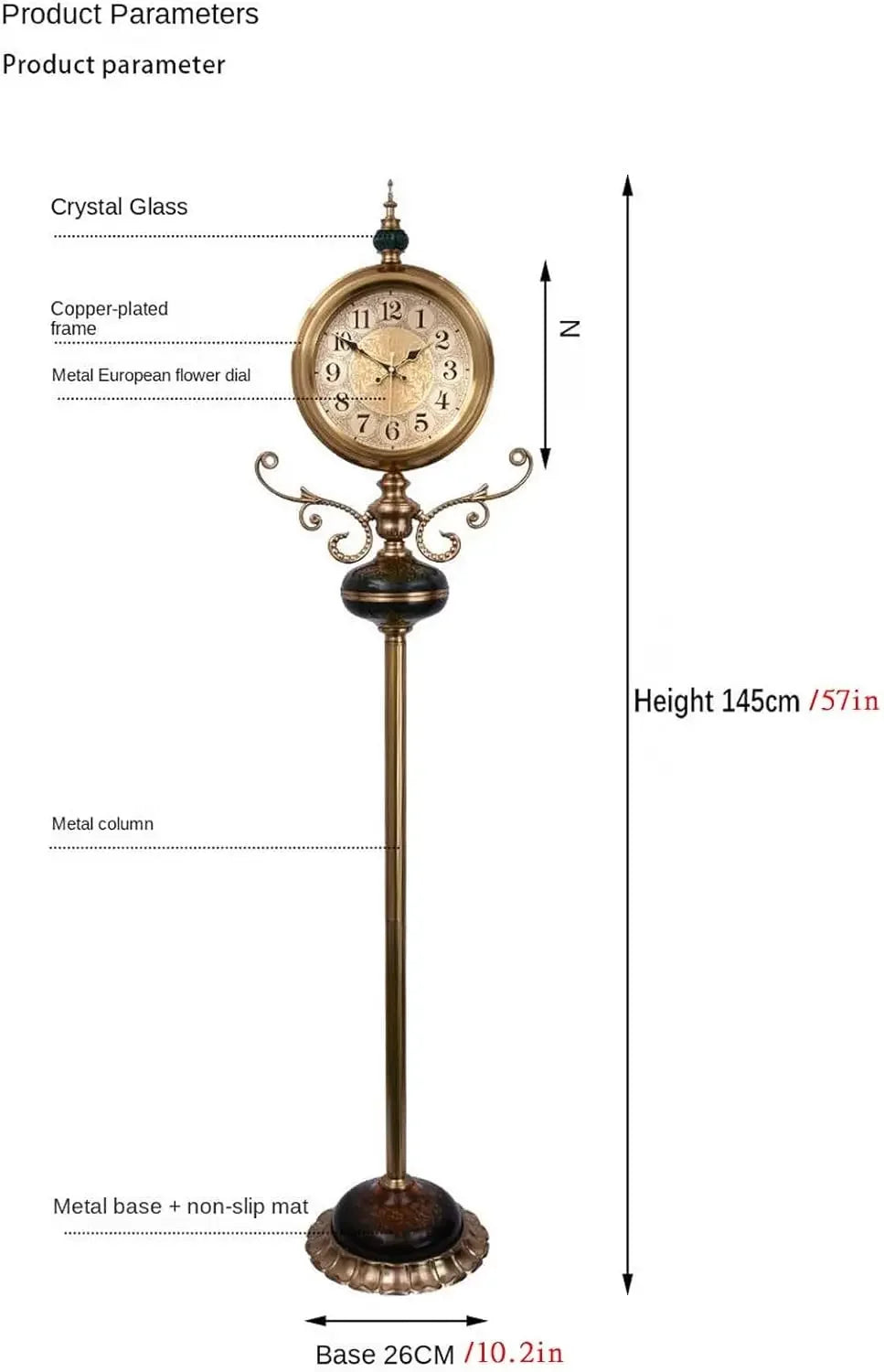 Floor Clock Crystal Glass Silent Battery Operated Home Office Living Room Decor Gift
