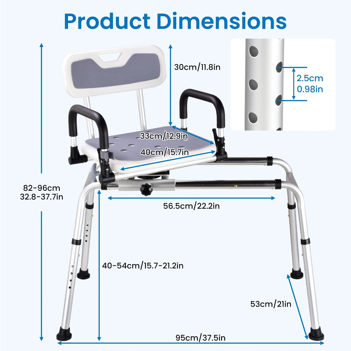 Adjustable Height Sliding Shower Chair 220 Lbs, Handicap Bath Seat with Backrest for Tub Safety & Mobility