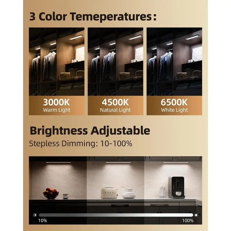12inch Under Cabinet Lighting, Rechargeable Motion Sensor Light Wireless Indoor, Dimmable 3 Color Temps Closet Lights with Remot