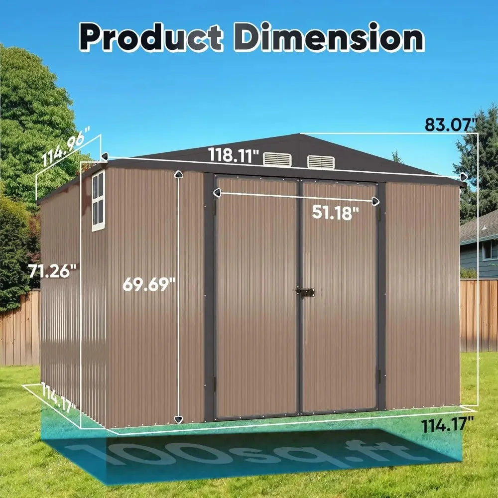 Heavy Duty 10X10 FT Metal Storage Shed, Lockable Steel Yard Waterproof Tool Shed for Garden, Backyard, Patio, Outside, Custom