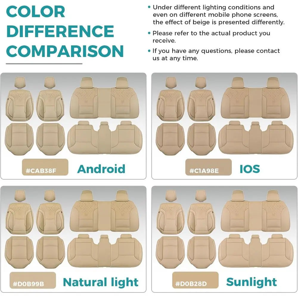 Car Seat Covers Full Set - Breathable Faux Leather Universal 5 Seat Covers for Cars, Automotive Protector Fit for Most Sedan SUV