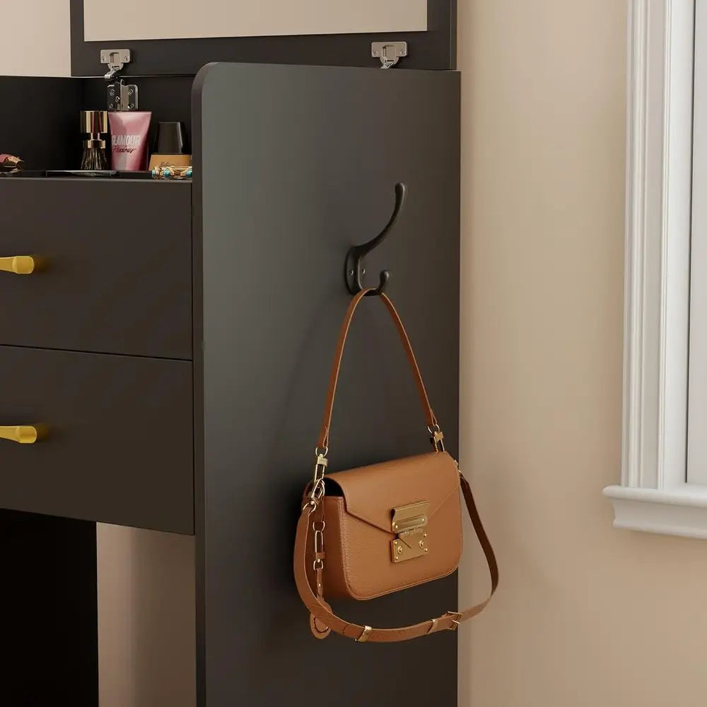 3-in-1 Vanity Desk with Lip Mirror, Makeup Desk with Drawers and Stool, Compact Desk for Bedroom, Multi-Function Dresser for Wom