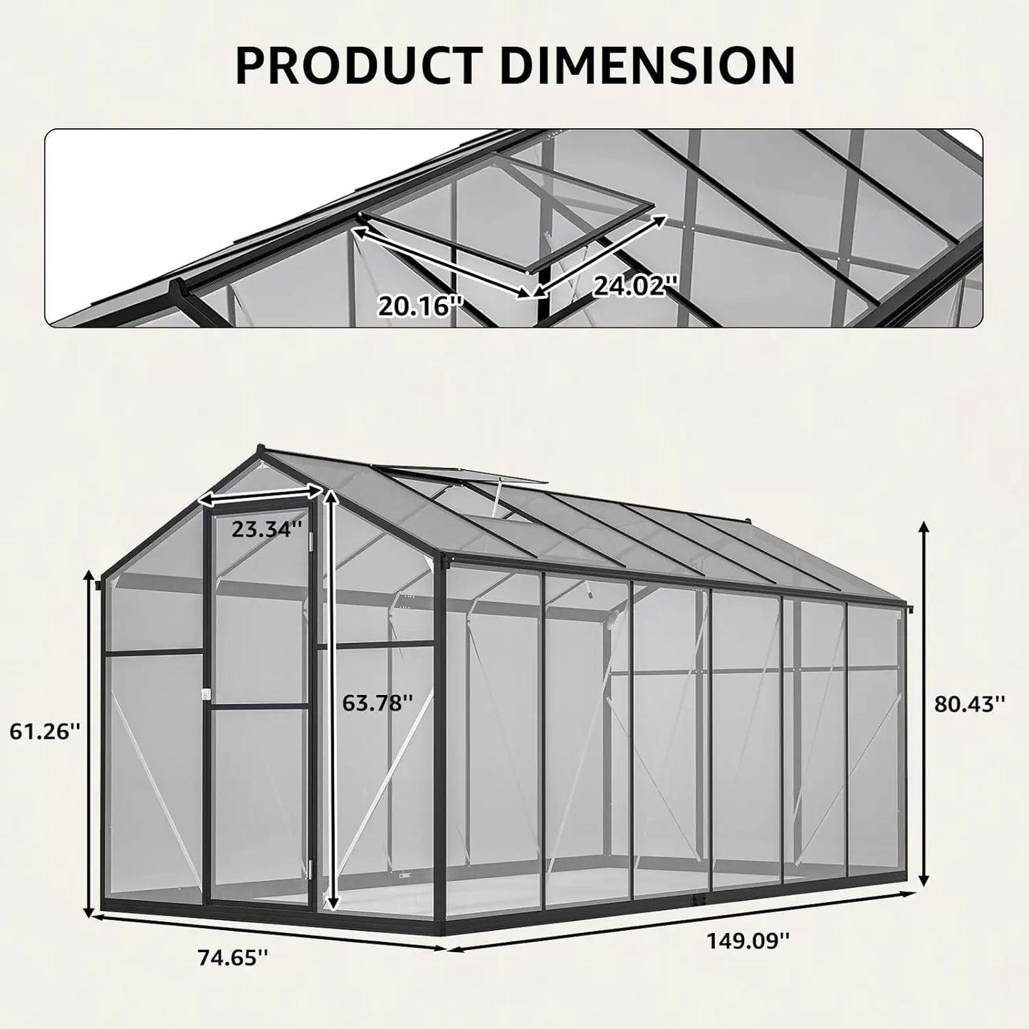 6x12 Ft Greenhouses for Outdoors, Walk-in Green House with UV-Coated Heavy-Duty Polycarbonate Panels for Outdoor, 2, Customized