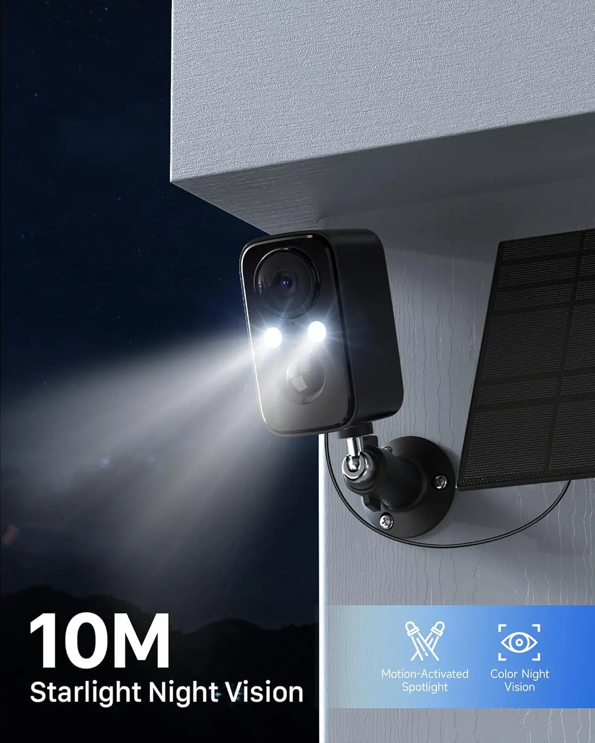 Wireless Outdoor Security Camera with Solar Panel, Motion Sensor, Floodlight & Night Vision - IP66 Waterproof Home Surveillance