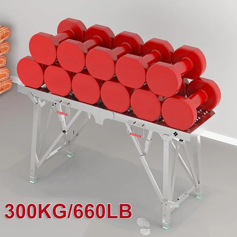 Scaffolding Platform Adjustable Height, Folding Work Platform, Aluminum Portable Scaffolding Ladder, Non-Slip Portable W