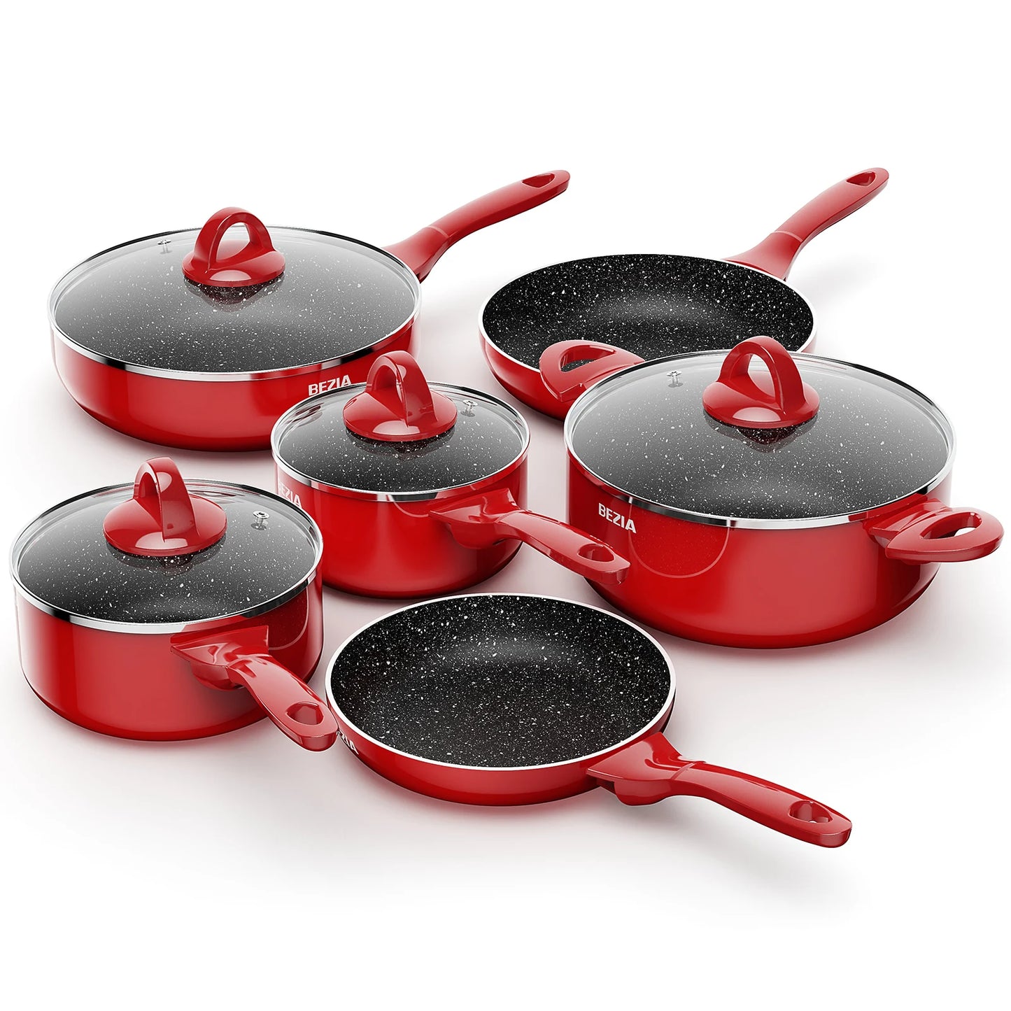 Induction Cookware Pots and Pans Set 10 Piece, BEZIA Dishwasher Safe Nonstick Cooking Pans, Stay-Cool Bakelite Handle