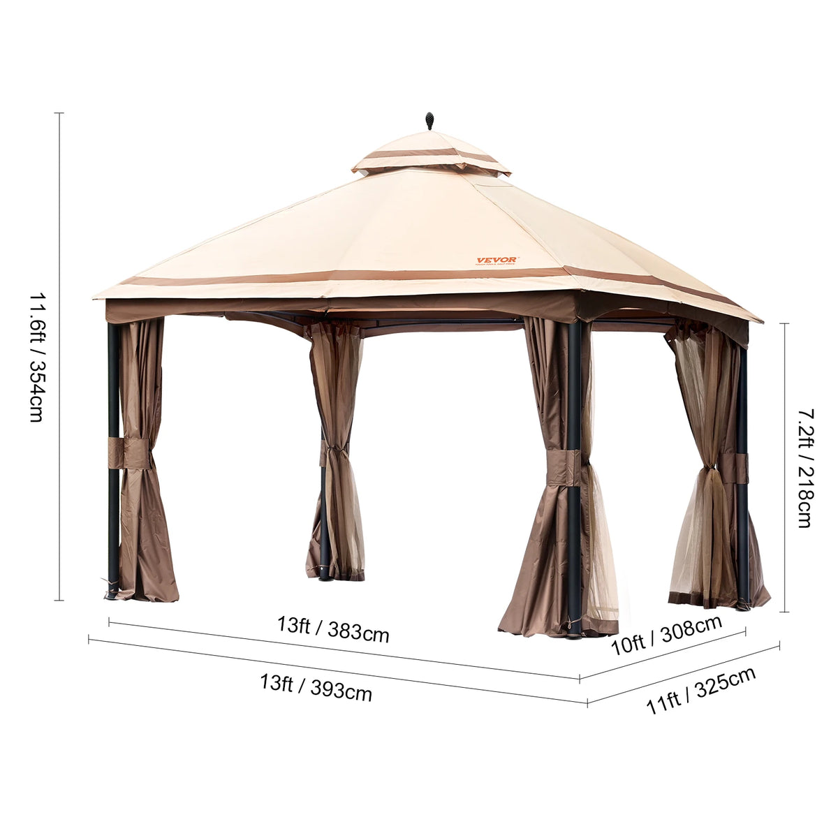 VEVOR 11x11ft/10x10ft/10x13ft Portable Gazebo PU Coated 250D Garden Market Waterproof Collapsible Canopy Party Tent for Outdoor
