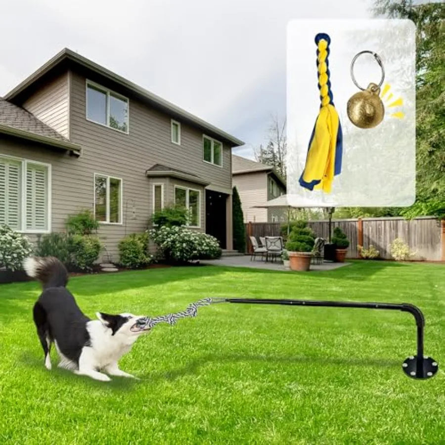Tether Tug Outdoor Dog Toy Interactive Exercise Game in Yard Tether Tug with 2 Rope Toy and Bell for Large Medium Small Dog Pul