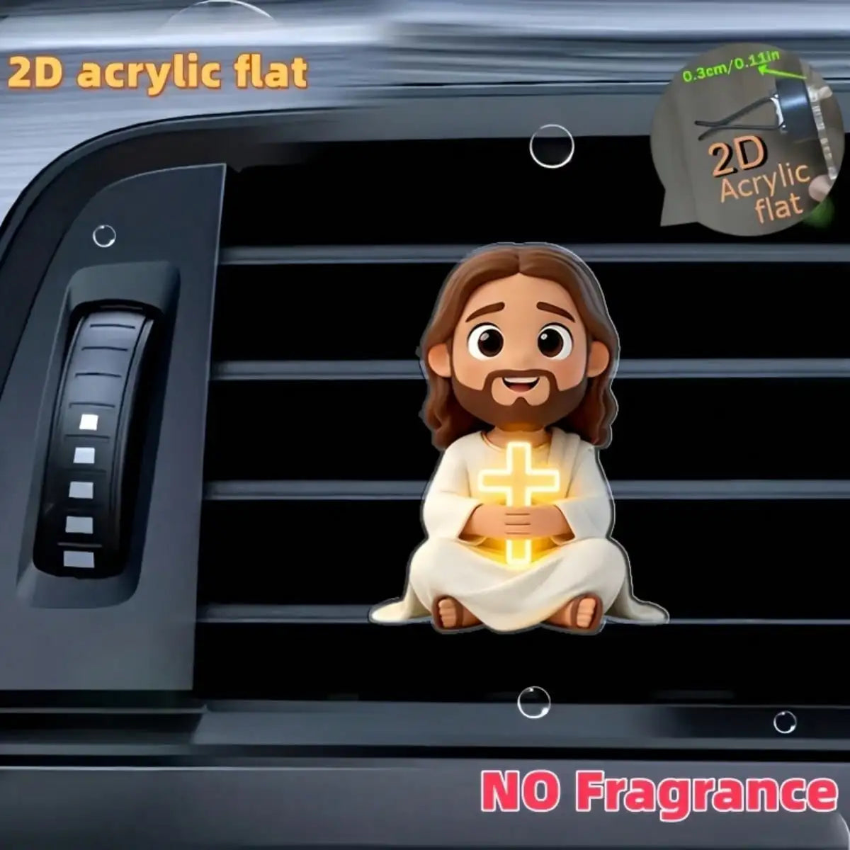 2D Flat Jesus Holding Cross Pattern Car Air Vent Clip Decor, Fragrance Diffuser, Perfect Holiday Gift, Refreshes Car Interior, Cute Car Decor, Angel Shaped Car Accessory, Random Fragrance, Customizable Fragrance Oil. Best Gif