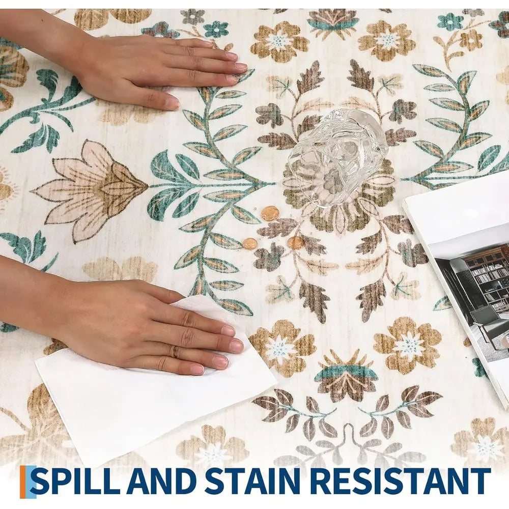 Floral 8x10 Area Rugs - Soft, Machine Washable, Non-Slip, Stain Resistant for Living Spaces