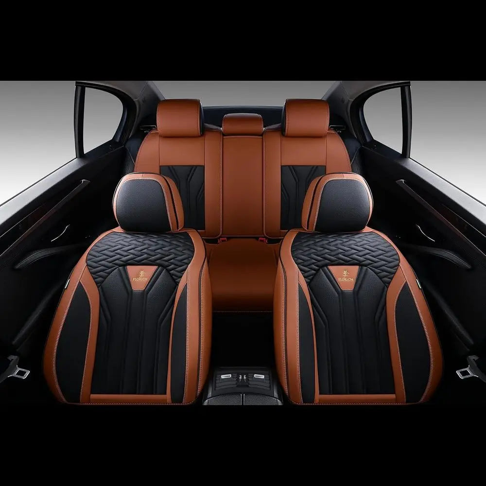 Seat Covers Full Set, Car Seat Protectors 5 Seats, Automotive Seat Covers Fit for Most Cars Trucks-Brown&Black