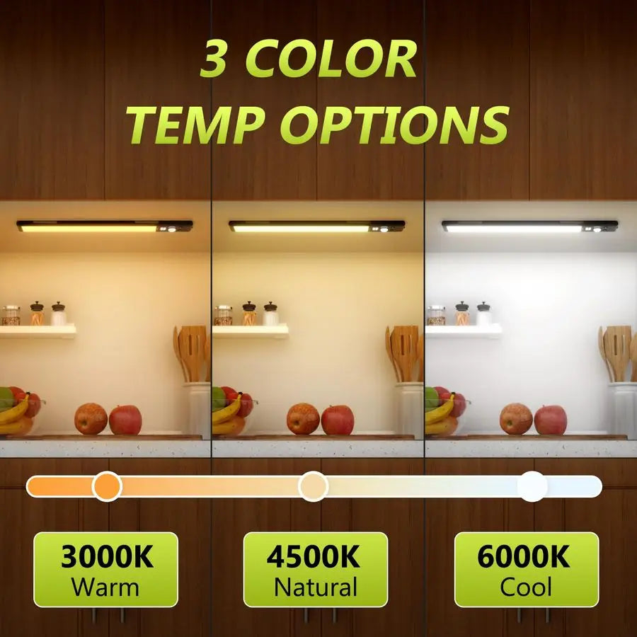 Pack 12 Under Cabinet Lights with Digital Display,2200mAh Rechargeable Motion Sensor Light Indoor,3 Color Temperatures, Magnetic