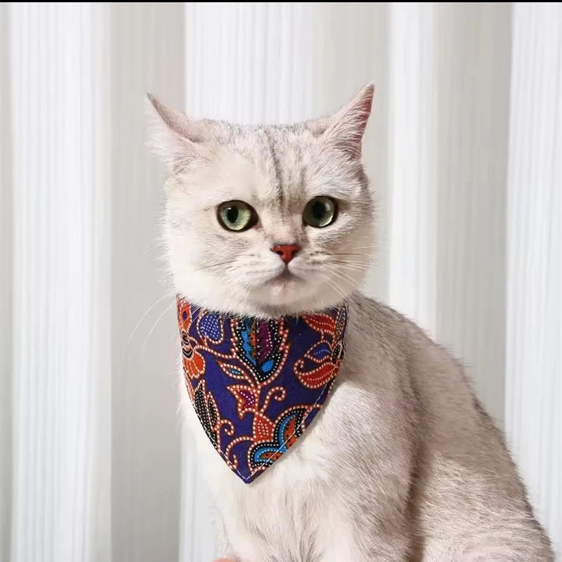 Japanese Style Sphynx Cat Collar for Cats Goats Flower Print Pet Collars with Bandanas Chinchilla mascotas Accessories Scarves