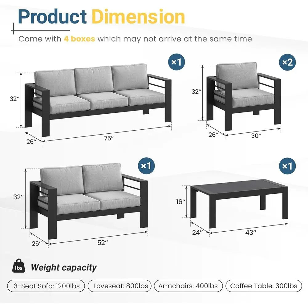 Outdoor Patio urniture Set, 7 Seats Patio Sectional Soa with 5" Thick Cushion, Outdoor Patio Set with Coee Table or Porch, Backy
