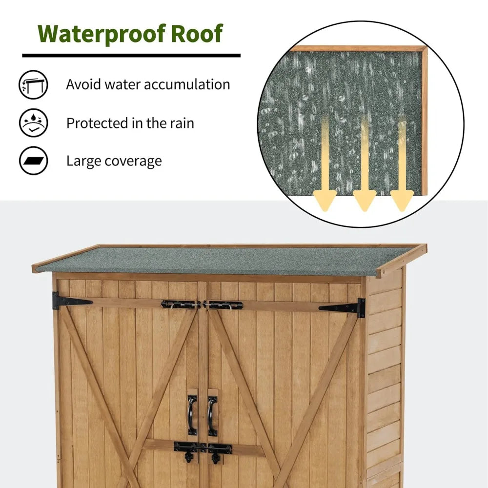 Outdoor Storage Cabinet with Shelves, Wood Garden Shed with Floor, Outside Tool Shed with 2 Lockable Doors for Yard, Custom