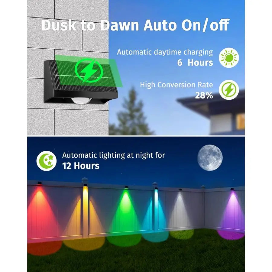 Fence Lights Outdoor Waterproof High Brightness LED Spot Lens Deck Lights 7 Mode Warm amp Cool White RGB Solar Powered Wall Ligh