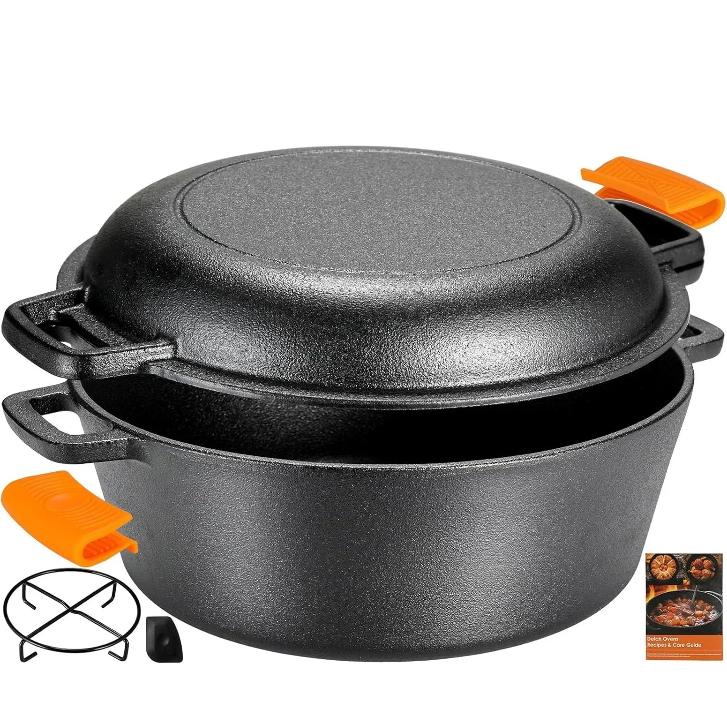 Pre-Seasoned Cast Iron Double Dutch Oven With Loop Handles, Pot + Lid - Cast Iron Dutch Oven with Lid BBQ,7/9 Quart