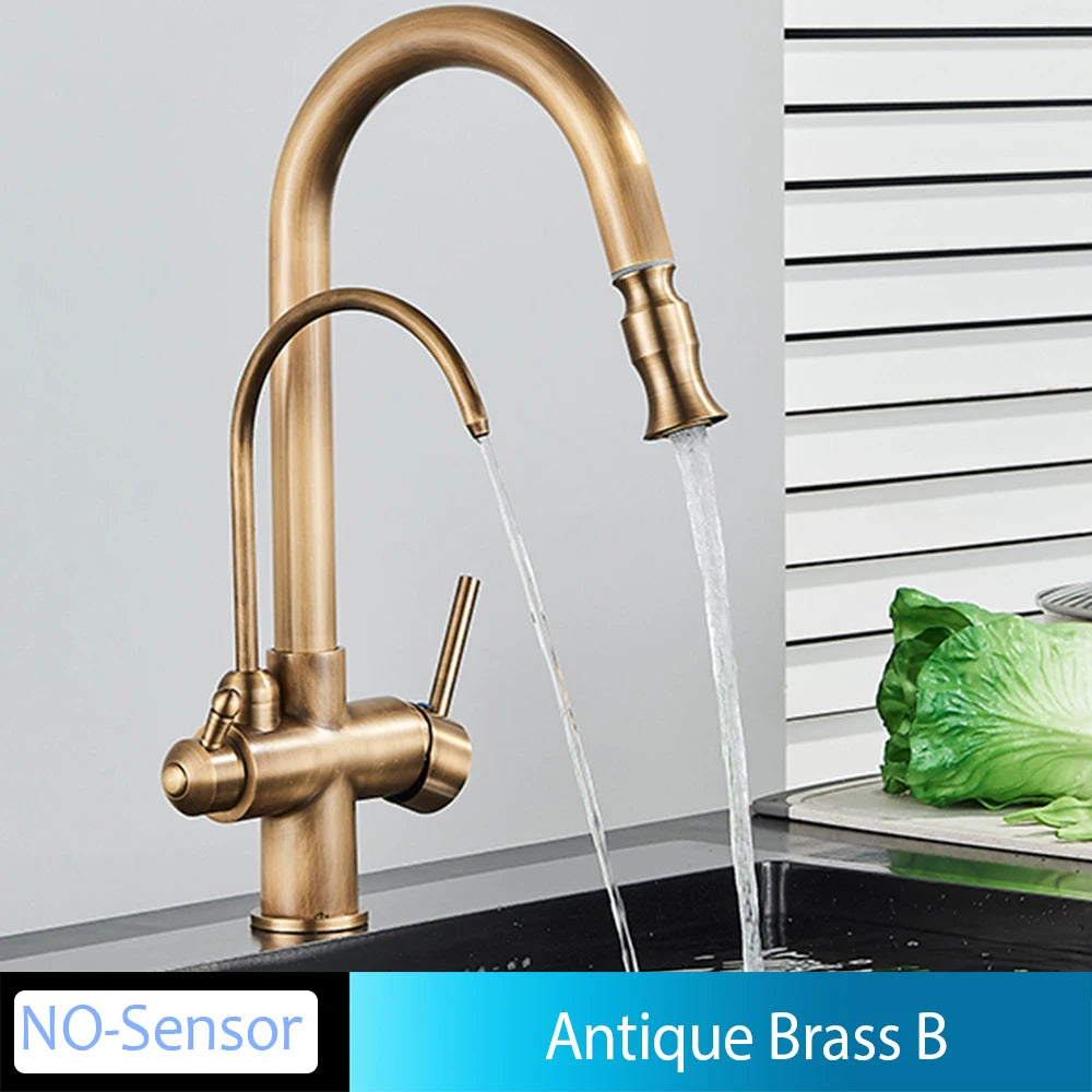Onyzpily Black Touch/NO Sensor Kitchen Faucet Pull Out Sink Faucets Hot Cold Mixer Pure Water Tap Deck Mounted Taps Dual Handle