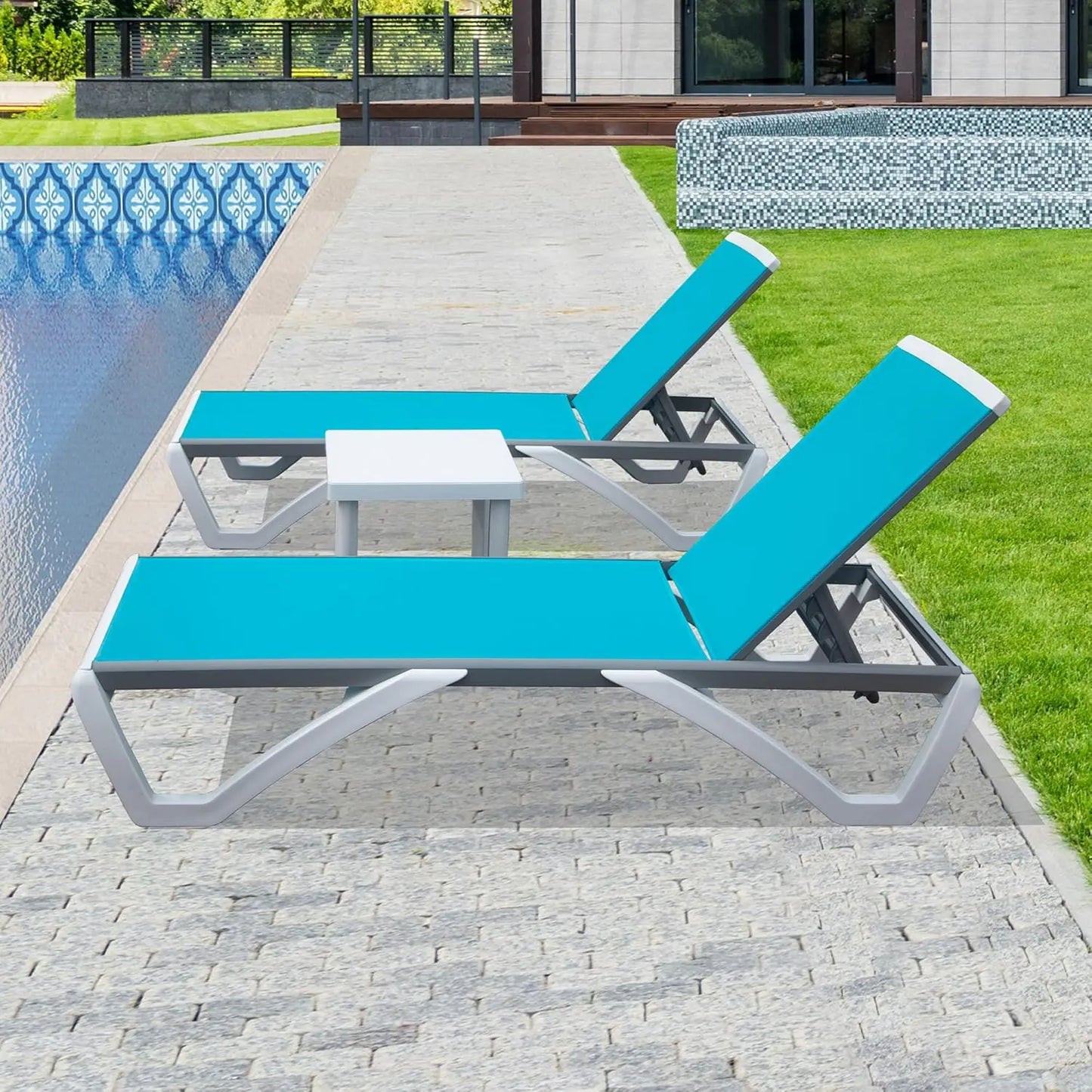 5-Position Aluminum Outdoor Lounge Chair Set of 3 with Wheels All-Weather for Patio Yard Poolside, Custom