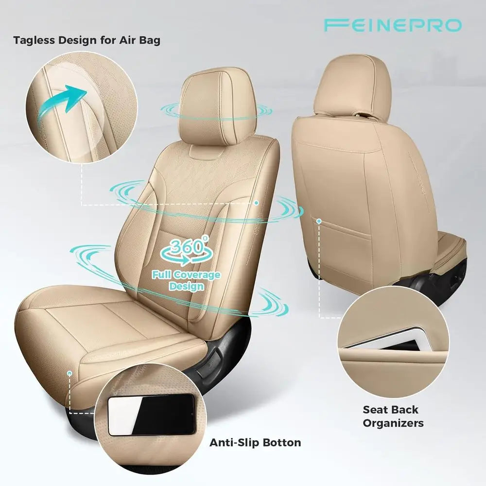 Car Seat Covers Full Set - Breathable Faux Leather Universal 5 Seat Covers for Cars, Automotive Protector Fit for Most Sedan SUV