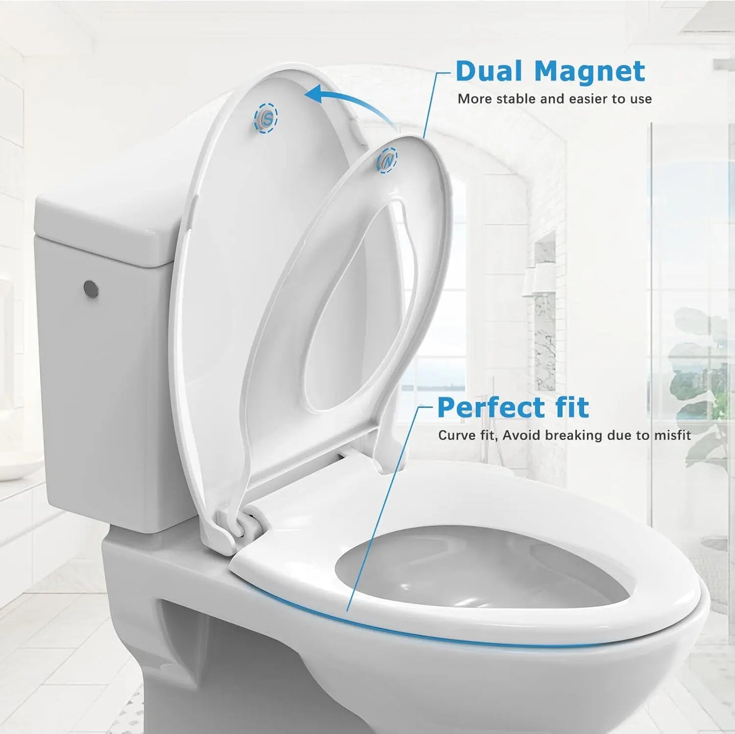 Toilet Seat with Built-In Toddler Potty Training Seat, Mother and Child Cover, Slow Close, Easy to Install, Elongated, White