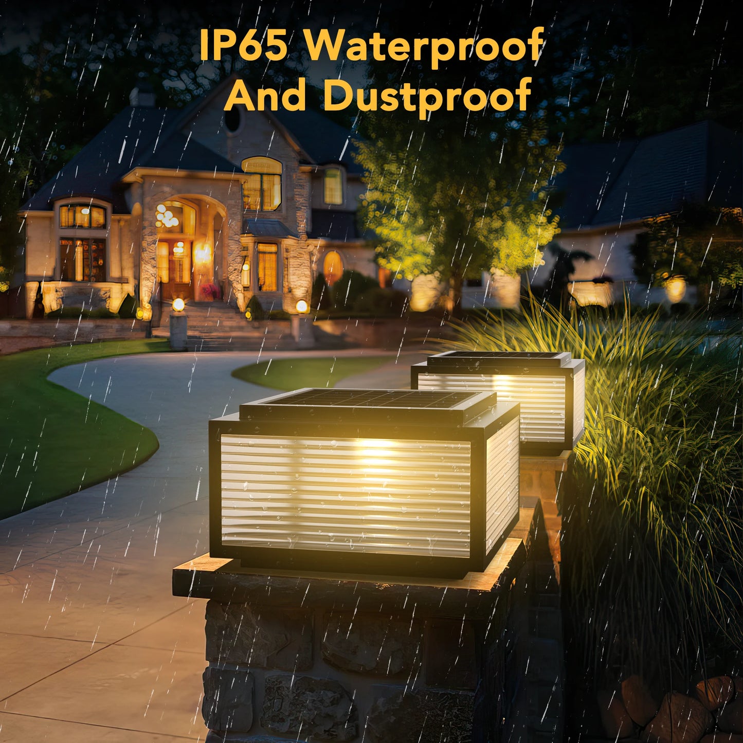 Solar Pillar Lights Outdoor, 30cm Metal&Glass Solar Post Cap Lights, Outdoor Post Lights Solar Powered Ip67 Waterproof
