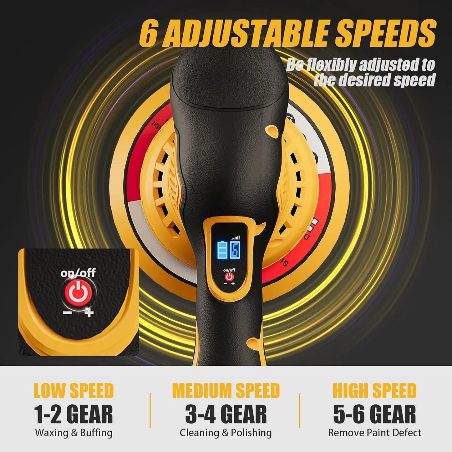Dual-Action Polisher 8 Speeds 5500 RPM for Car Detailing, Cordless Random Orbital with Battery Compatibility