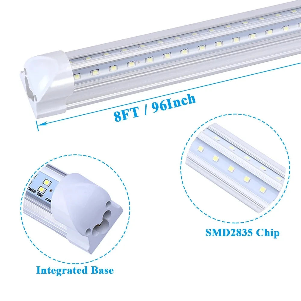 12 Pack, 8FT Led Shop Light, 100W 6000K Clear White,Led Shop Light 8FT 110V Linkable Integrated V-Shape for Shop, Garage,