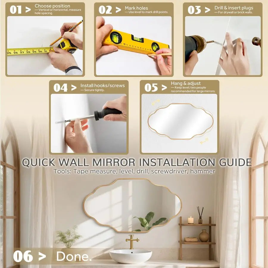 Mirror for Bathroom 20x36 Gold Bathroom Mirror with Aviation Aluminum Alloy Frame amp ShatterProof Glass for Living Room Bedroom