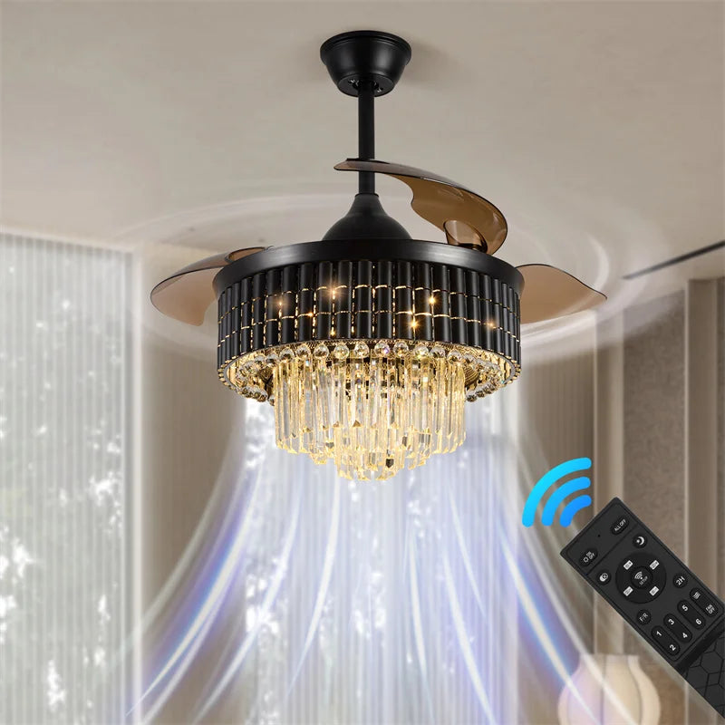 Modern Intelligent Ceiling Fan Lights  App Rc Adjustable 6 Level Speed Luminaire Bedroom Led Fandelier Lamp Indoor Pendant Light