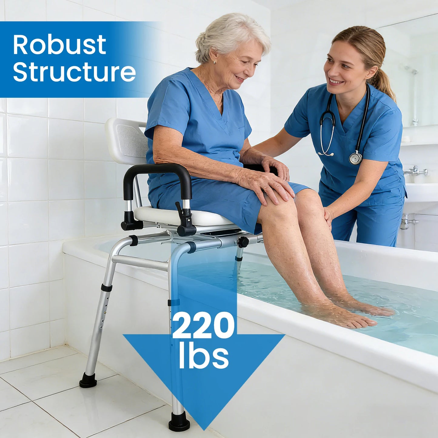 Adjustable Height Sliding Shower Chair 220 Lbs, Handicap Bath Seat with Backrest for Tub Safety & Mobility